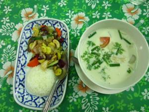 After coconut soup and chicken with cashews