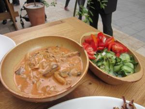 Mushrooms with paprika and pickled veggies, they even pickle baby watermelon